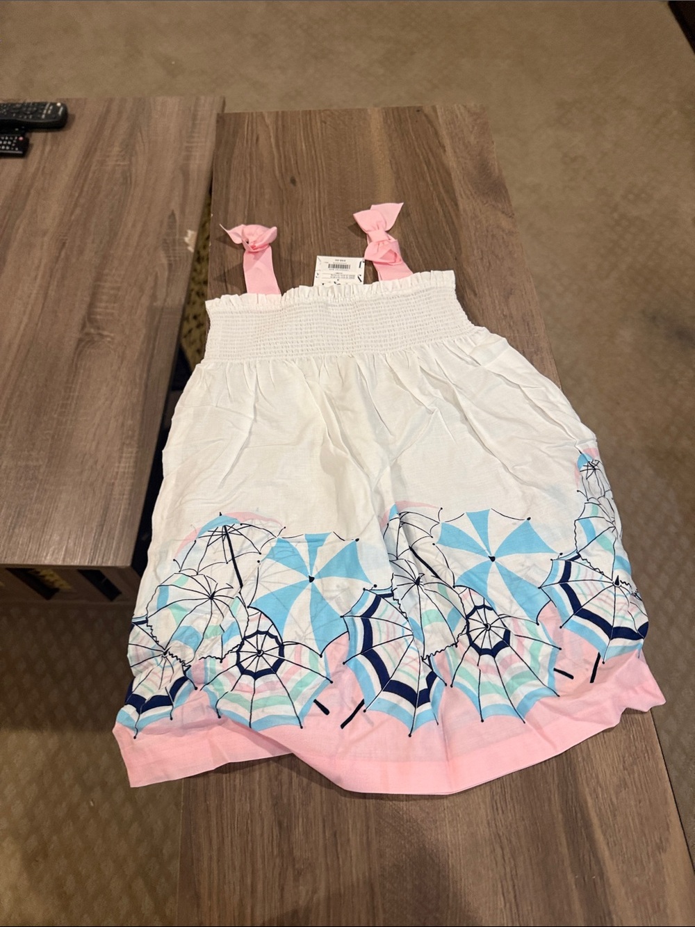 Janie and Jack White Sundress with Pink and Blue Umbrella Print